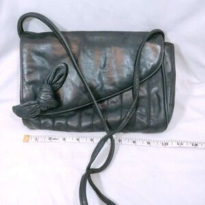 Saddle River Black Leather Crossbody Bag; Vintage Bow Quilted Flap Purse